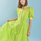 Gridded Organza Tiered Maxi Dress