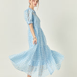 Gridded Organza Tiered Maxi Dress