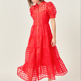 Gridded Organza Tiered Maxi Dress