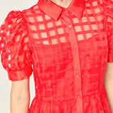 Gridded Organza Tiered Maxi Dress