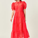 Gridded Organza Tiered Maxi Dress