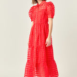 Gridded Organza Tiered Maxi Dress