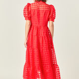 Gridded Organza Tiered Maxi Dress