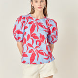 Floral Print Puff Short Sleeve Top