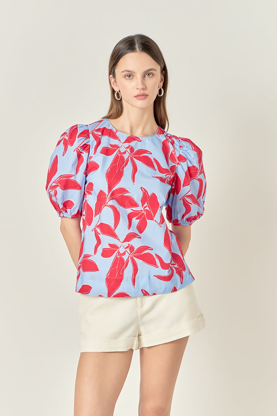 ROMANTIC PUFF SLEEVE FLORAL PRINT TOP main image 1