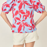 Floral Print Puff Short Sleeve Top
