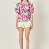 Floral Print Puff Short Sleeve Top