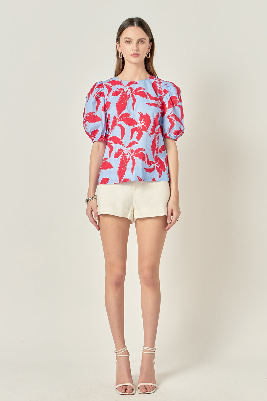 Bow Print Puff Short Sleeve Top