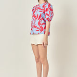 Floral Print Puff Short Sleeve Top