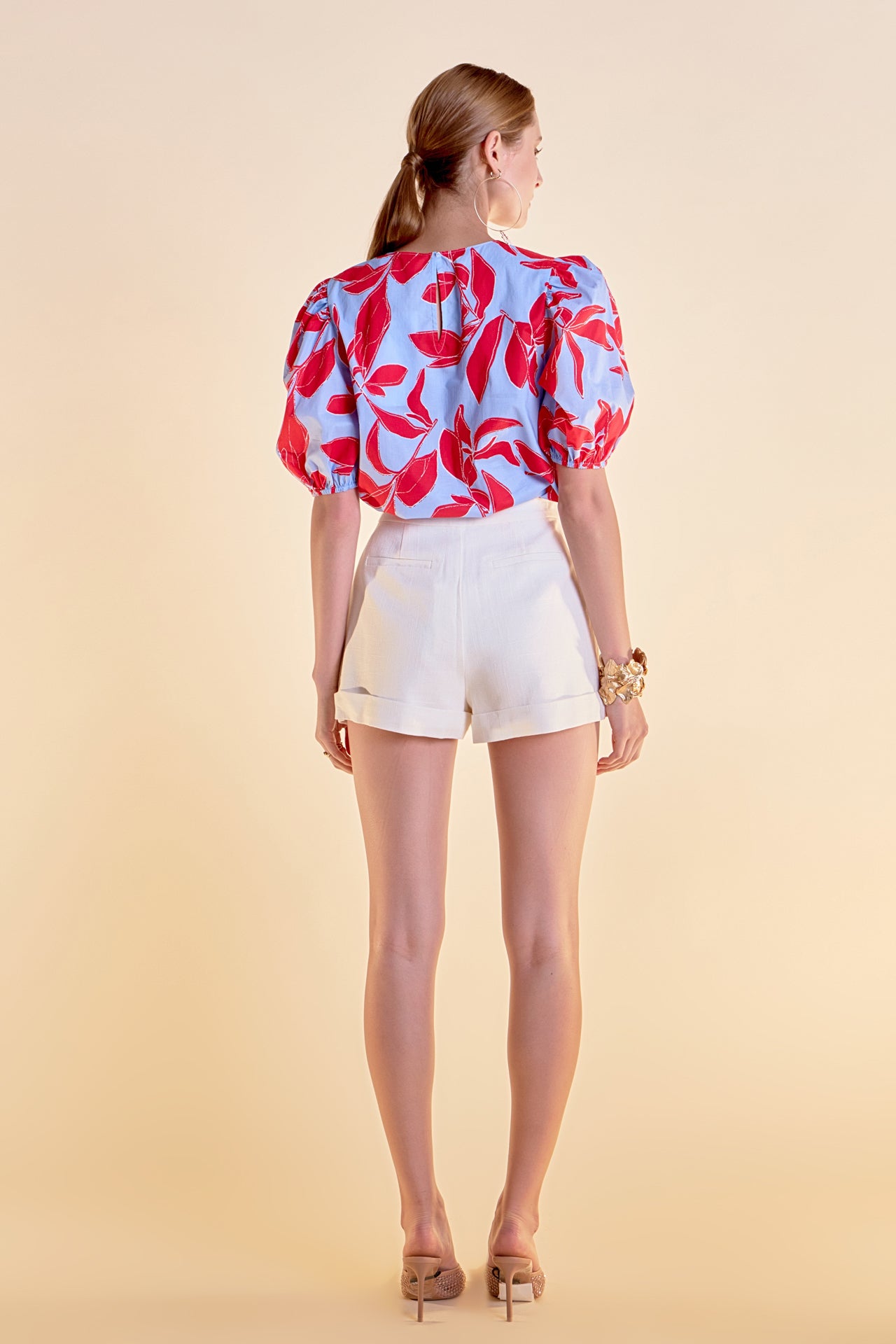 Puff short sleeve floral print top