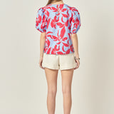 Floral Print Puff Short Sleeve Top