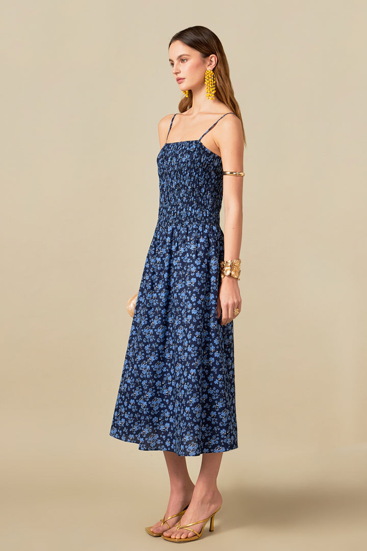 Smocked Printed Half Sleeve Midi Dress main image 1