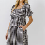 Gingham Half Puff Sleeve Baby Dress- Sold Out