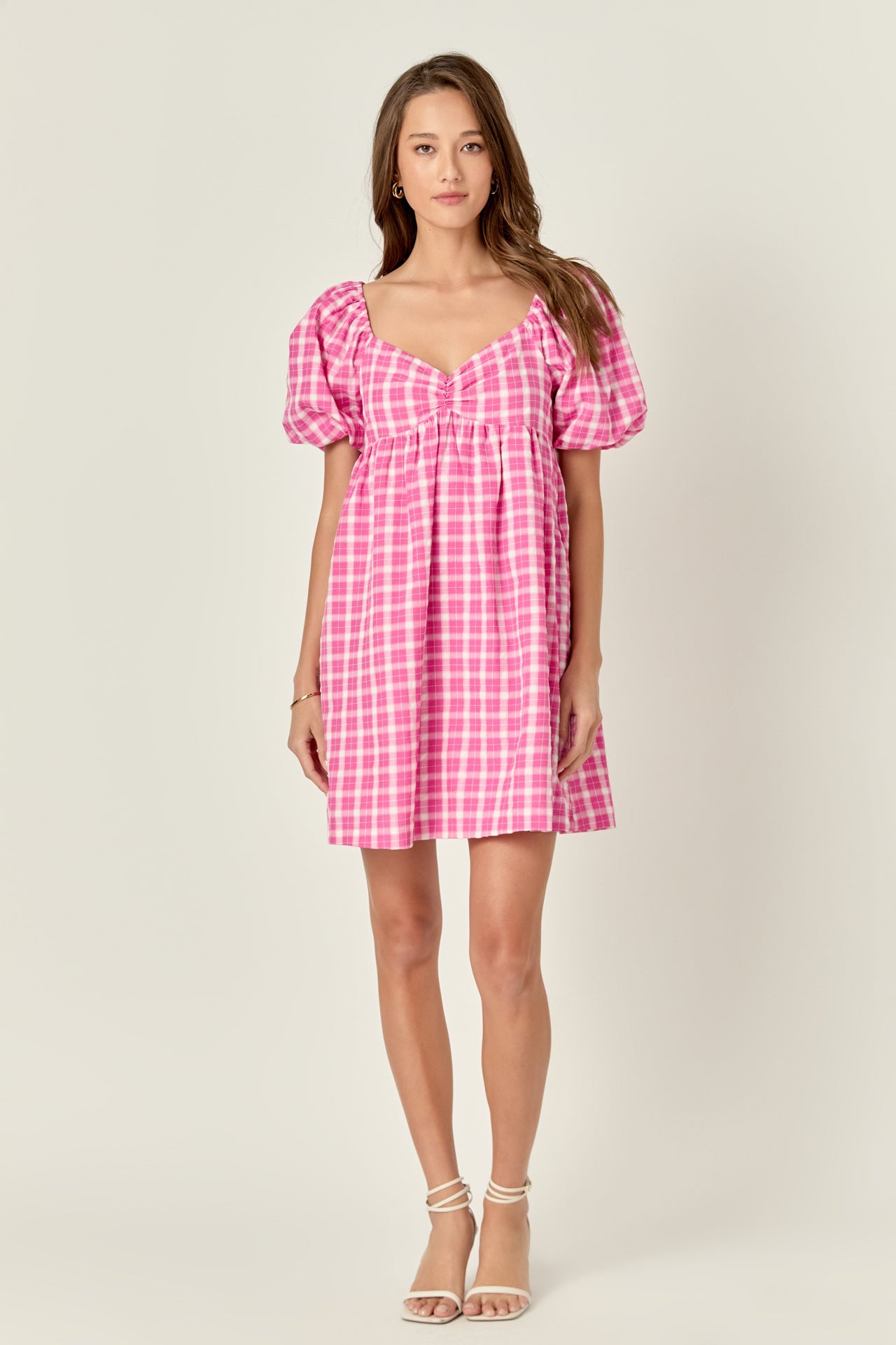 Gingham Linen Sweetheart Baby Doll Dress – English Factory
