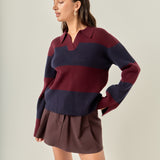 Striped Collared Knit Sweater