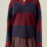Striped Collared Knit Sweater