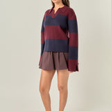 Striped Collared Knit Sweater