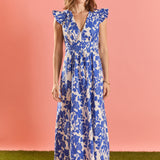 Floral Ruffle Shoulder Midi Dress