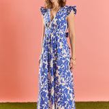 Floral Ruffle Shoulder Midi Dress