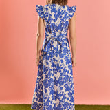 Floral Ruffle Shoulder Midi Dress