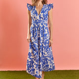 Floral Ruffle Shoulder Midi Dress