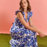 Floral Ruffle Shoulder Midi Dress