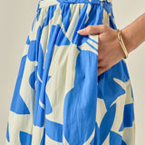 Puff Sleeve Print Ruched Midi Dress