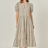 Print Puff Sleeve Midi Dress