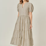 Print Puff Sleeve Midi Dress