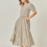 Print Puff Sleeve Midi Dress