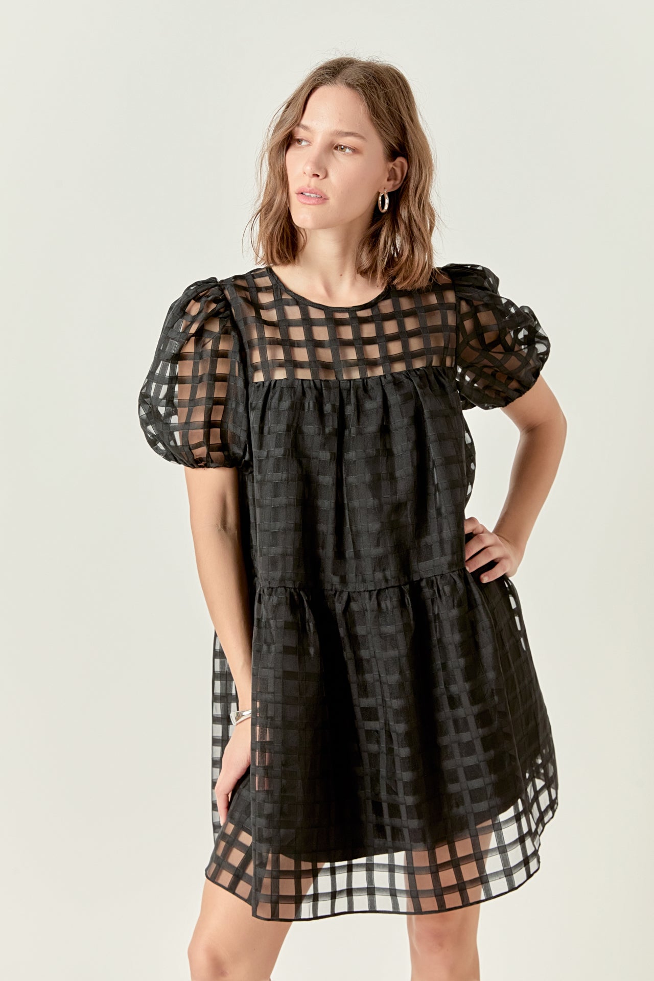 Gridded Organza Mini Dress English Factory Gridded Organza Mini Dress English Factory