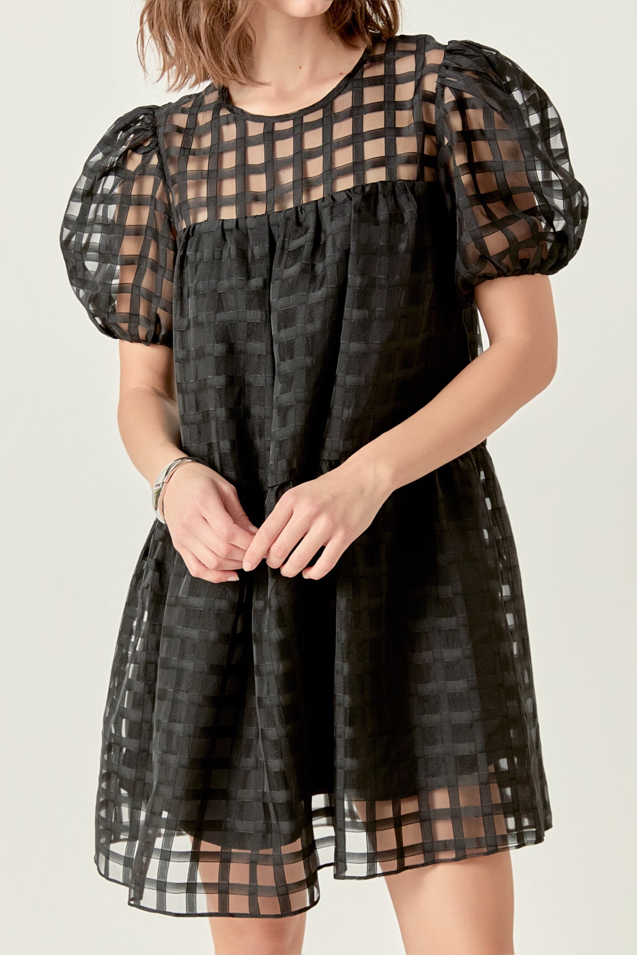english factory organza short-sleeve button-front midi dress English Factory