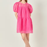 Gridded Organza Mini Dress