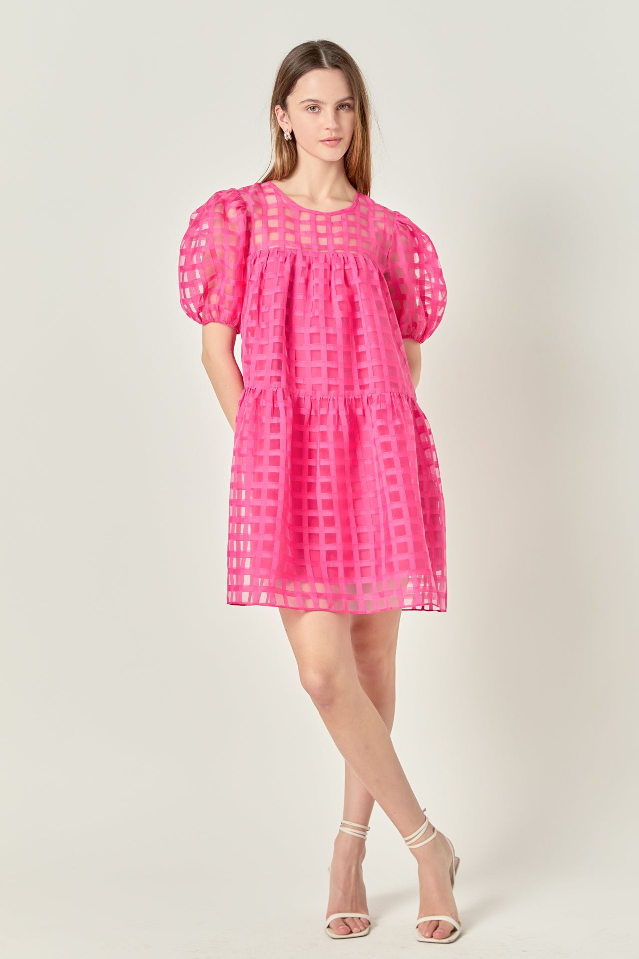 Gridded Organza Mini Dress