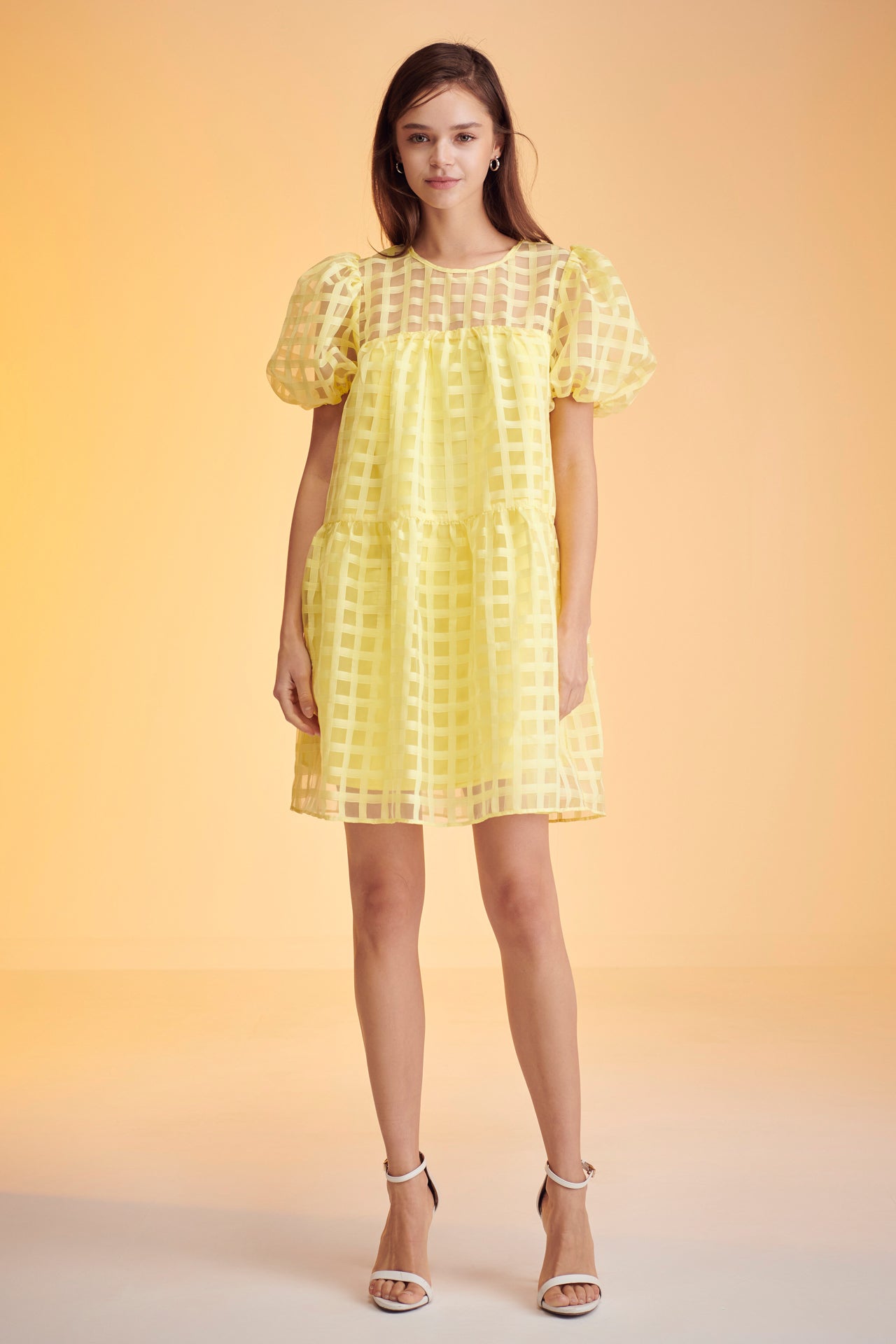 Check Puff Sleeve Midi Dress English Factory Check Puff Sleeve Midi Dress English Factory