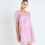 Gridded Organza Mini Dress