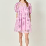 Gridded Organza Mini Dress