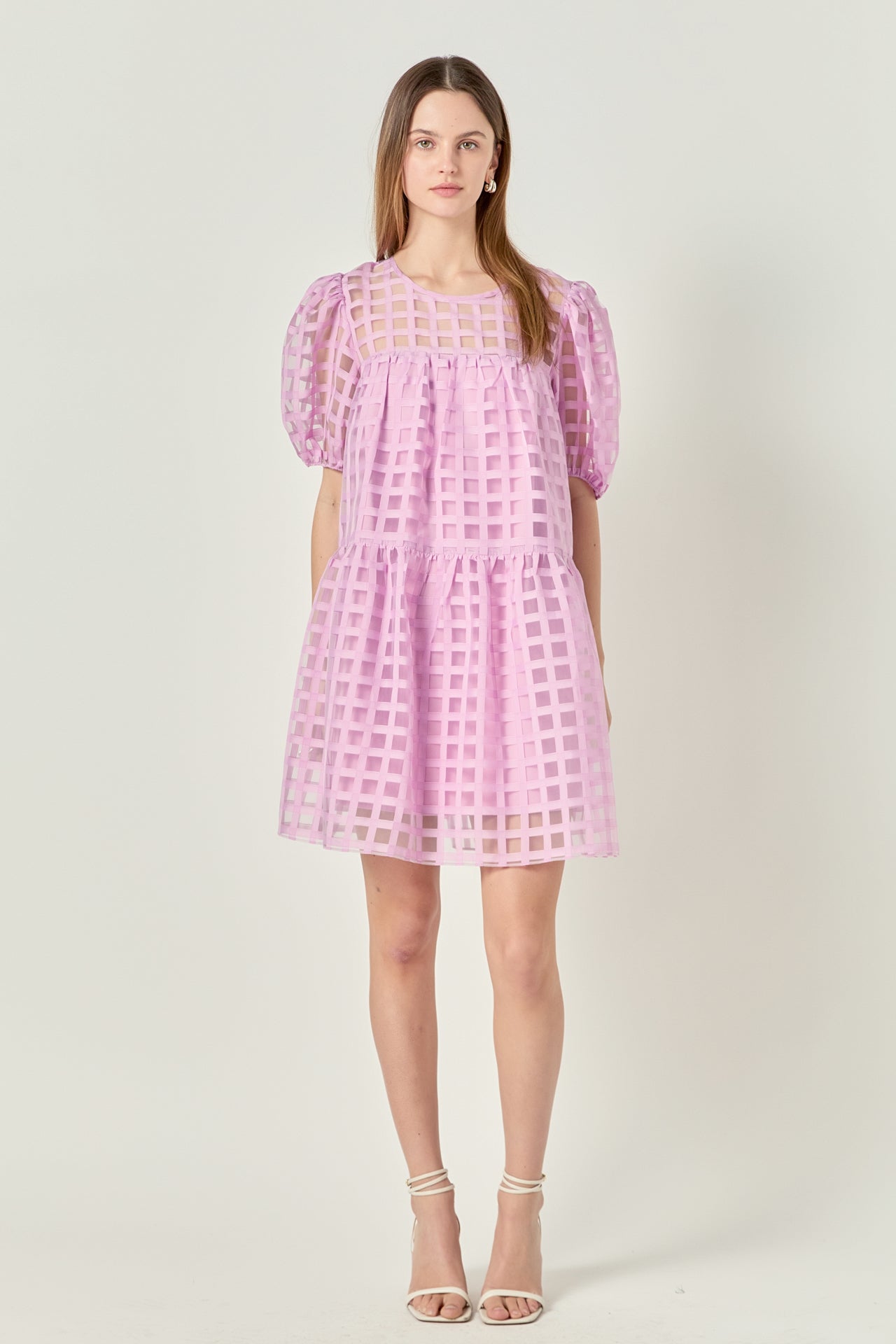 Puff Sleeve A-line Shift Mini Dress English Factory Puff Sleeve A-line Shift Mini Dress English Factory