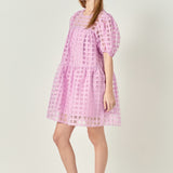 Gridded Organza Mini Dress