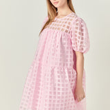 Gridded Organza Mini Dress