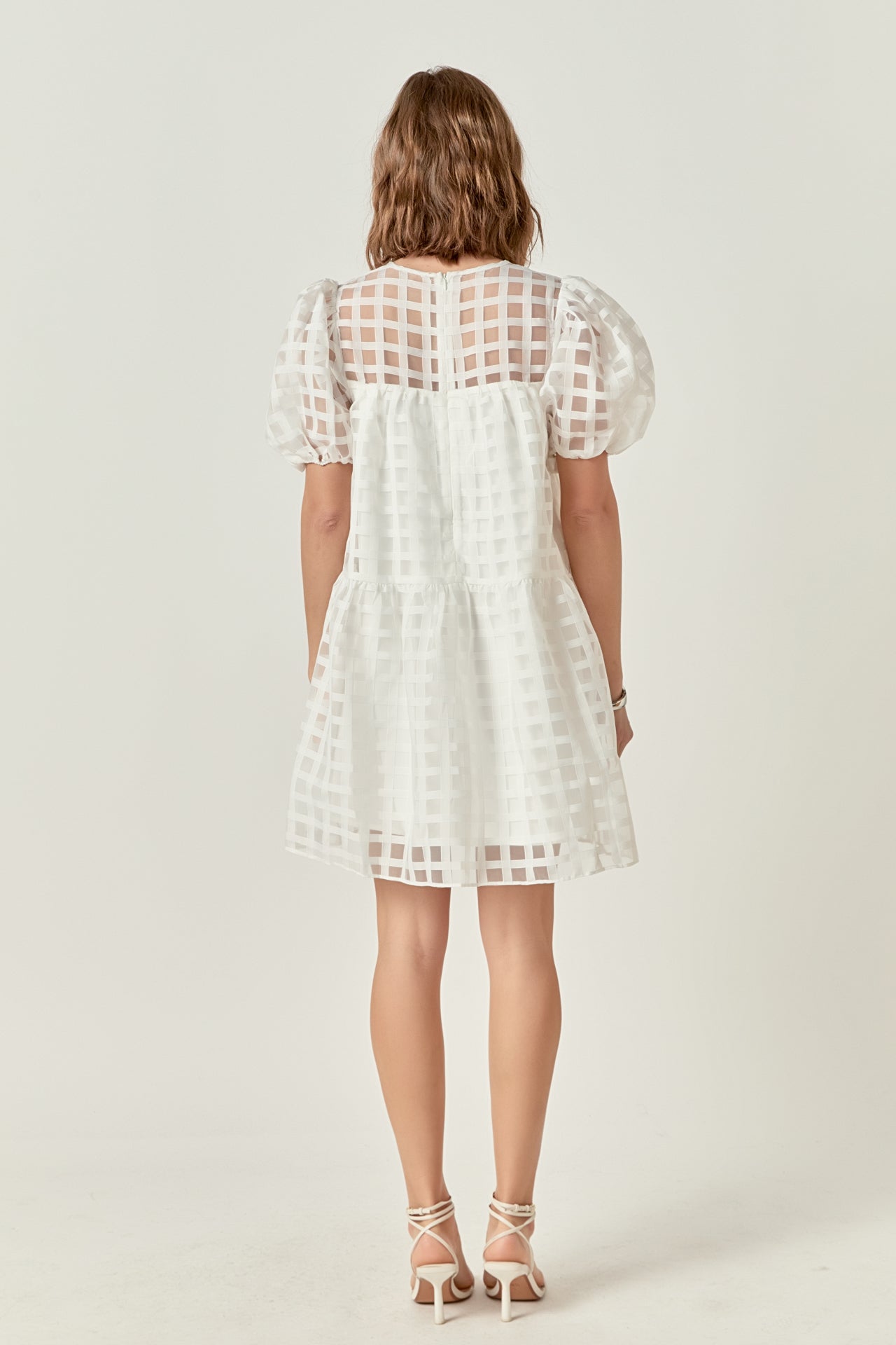 english factory organza grid midi-dress English Factory Women's Gridded Organza Tiered Maxi Dress