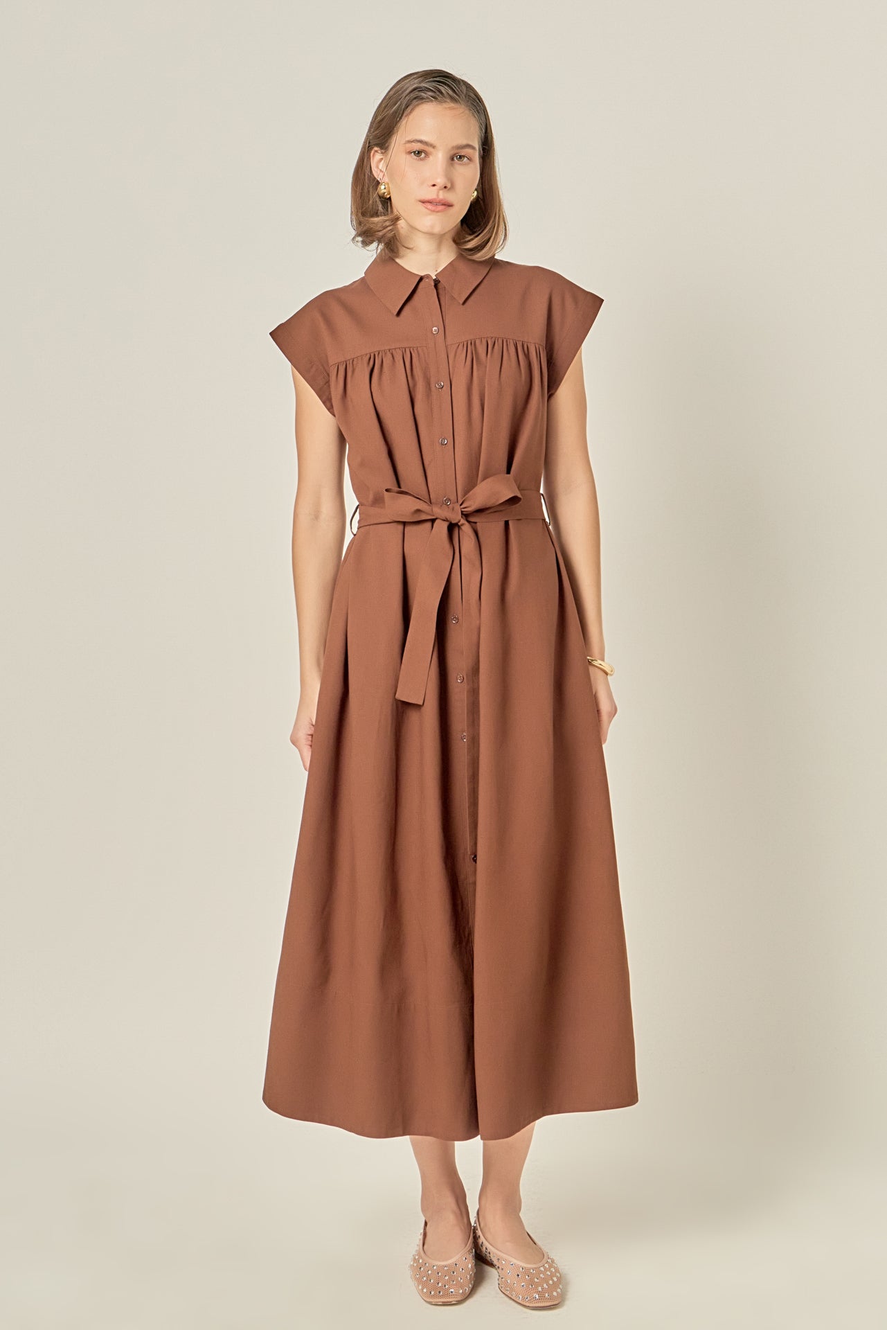 Linen Belted Midi Dress – English Factory