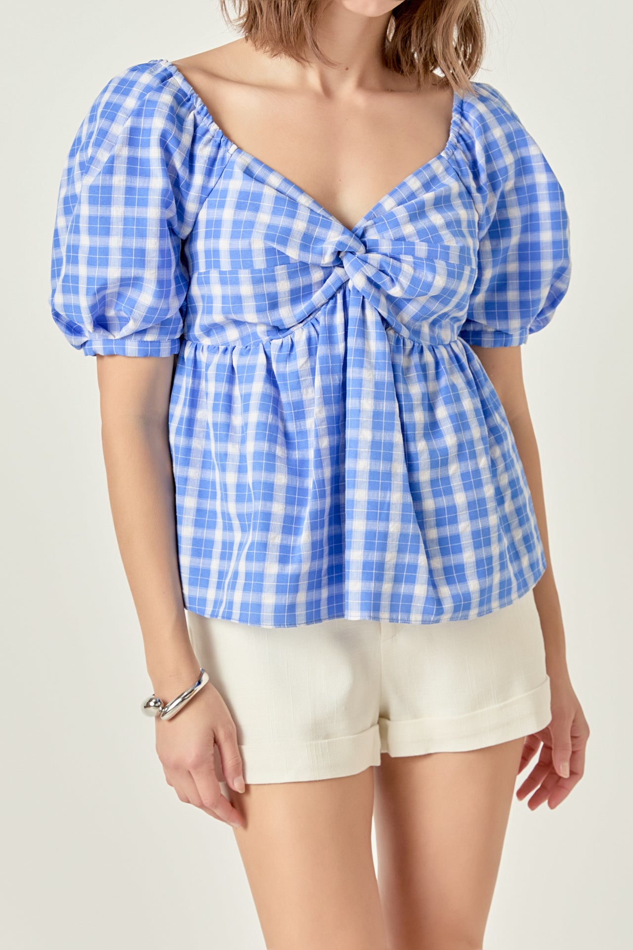 Puff Sleeve Checked SET-UP トップスのみ SLY｜CHECK PRINT PUFF SLEEVE トップス | Rakuten Fashion(楽天