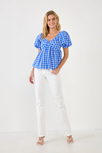 Load image into Gallery viewer, Gingham Twisted Puff Sleeve Top
