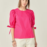 Bow Banded Puff Sleeve Blouse