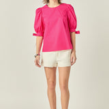 Bow Banded Puff Sleeve Blouse