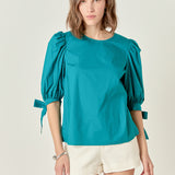 Bow Banded Puff Sleeve Blouse