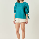 Bow Banded Puff Sleeve Blouse