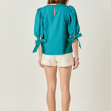 Bow Banded Puff Sleeve Blouse