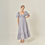 Striped Tie Back Puff Sleeve Maxi Dress
